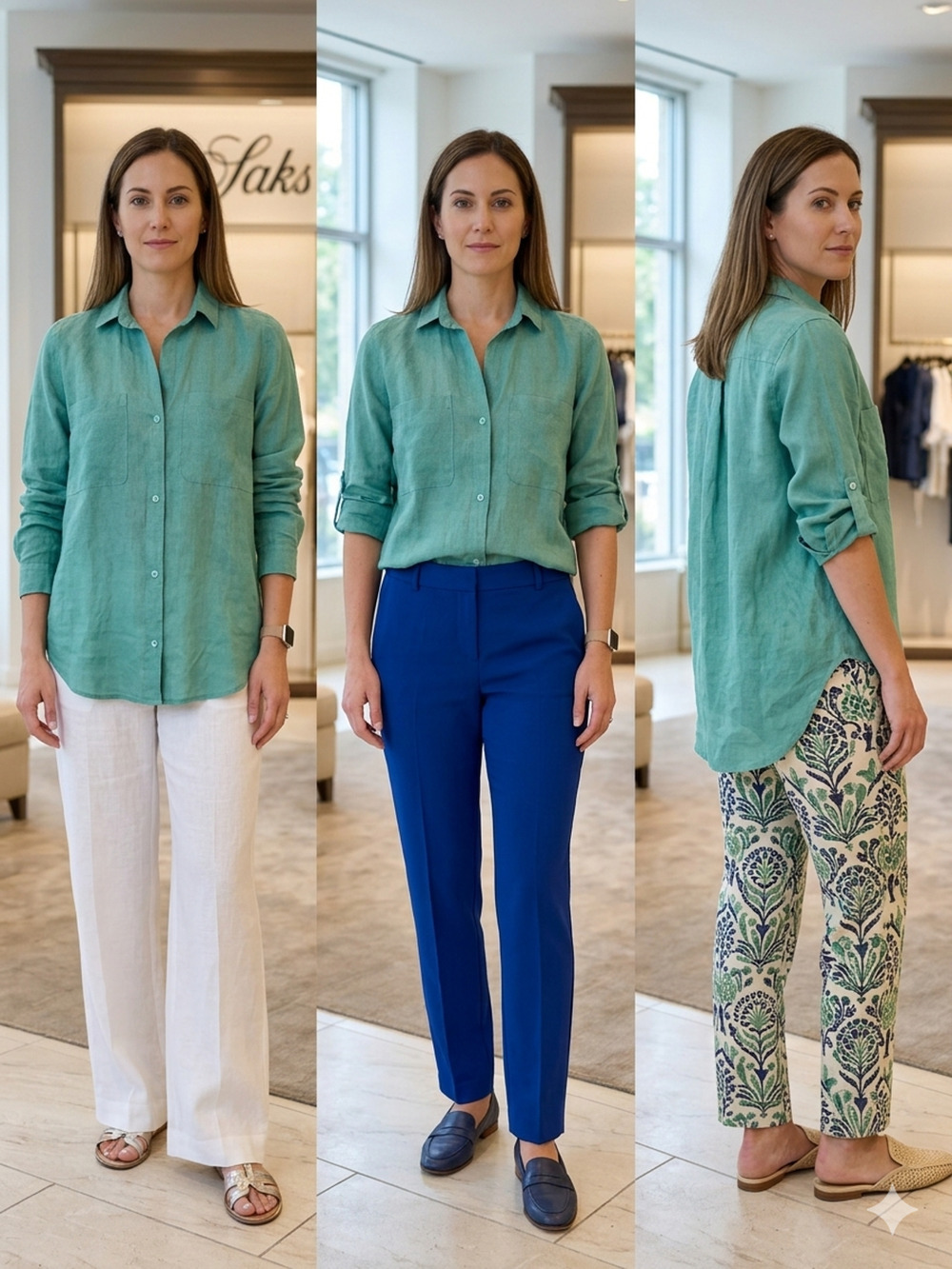 Saks Fifth Avenue Linen Button down Seafoam green Shirt pocket detail top Size M